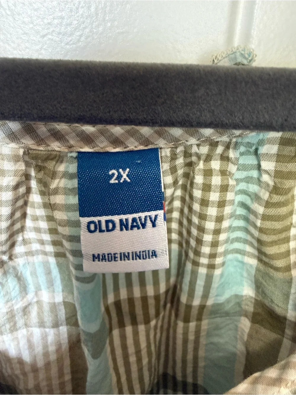Old Navy Light Blue and Beige Plaid Peasant Blouse